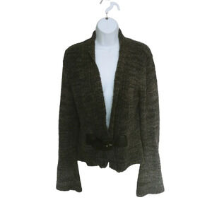 Le Grenier Open Knit Cardigan with Belt/Cinch Front Close  Gray/Black M